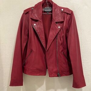 Lucky Brand Red Leather Moto Crop Jacket